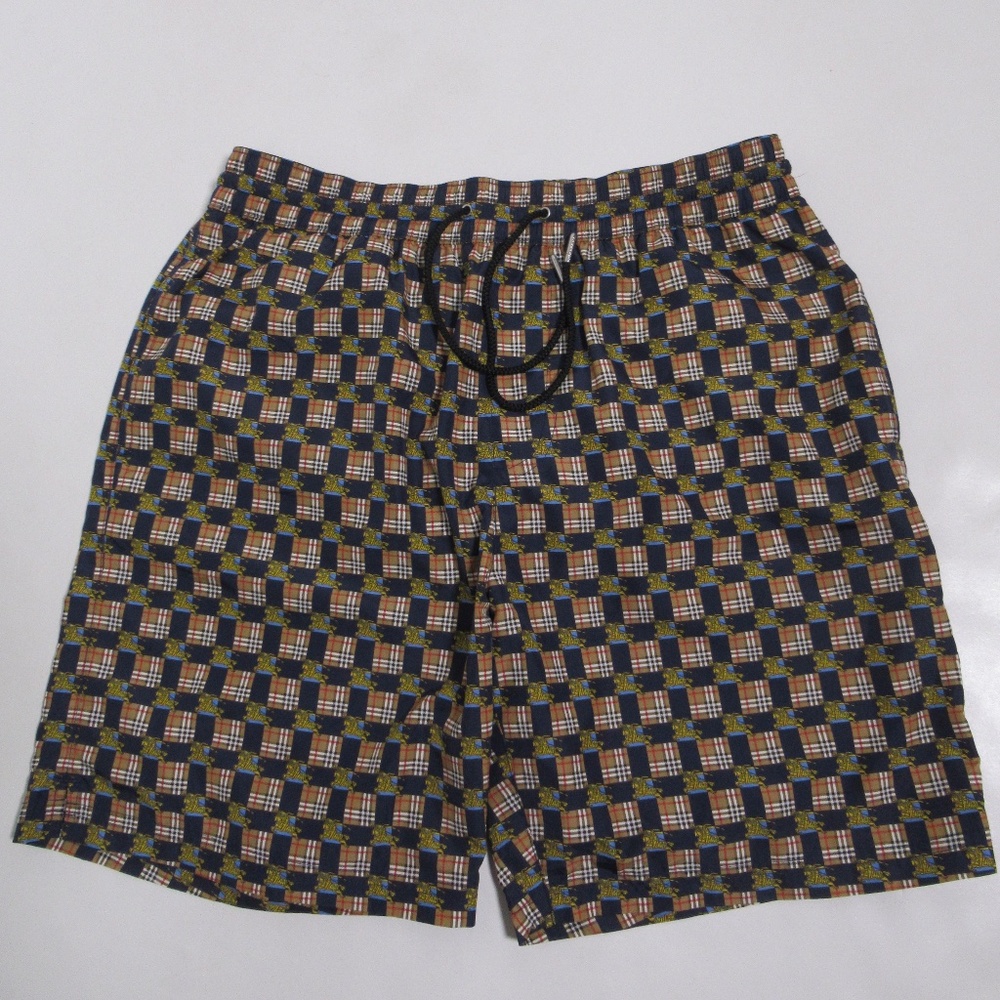 Burberry Men's Archive Logo And Vintage Check Swim Short Tan Navy Size S